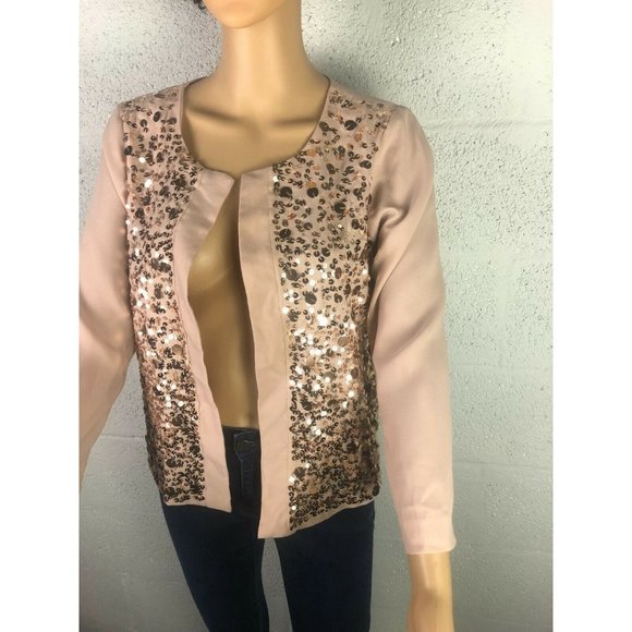 GAP Rose Gold Sequins Blazer Open Front Blush-Tone Style S/827928-00 Size S - Picture 3 of 9